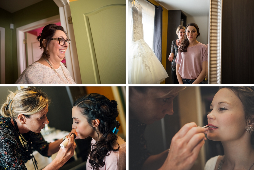 huwelijksfotograaf, bruiloft, moeder, bruid, klaarmaken, voorbereiding, make up